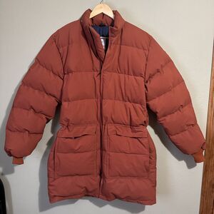 VTG 80s Frostline Men's Rust Orange Down Thick Winter Puffer Jacket Sz L EUC
